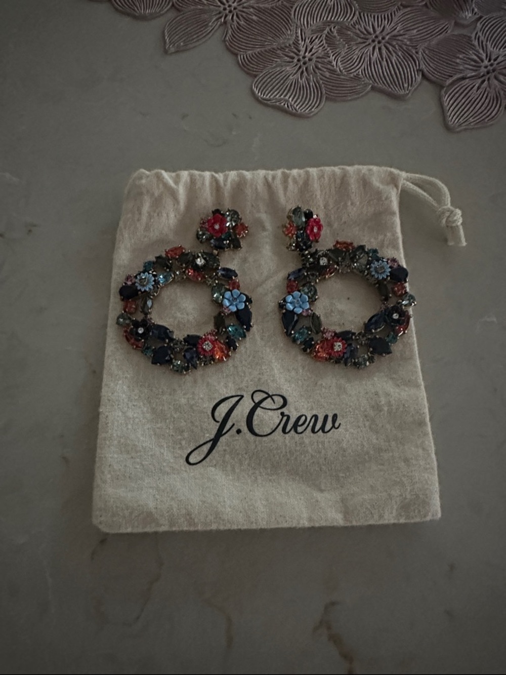 J. Crew Multicolor Floral Crystal Hoop Earrings